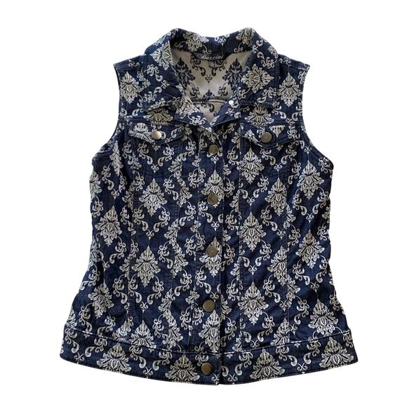 Via Penny Lane Reworked Apparel | Dog Mother Wine Lover Brocade Denim Vest M - Picture 3 of 9
